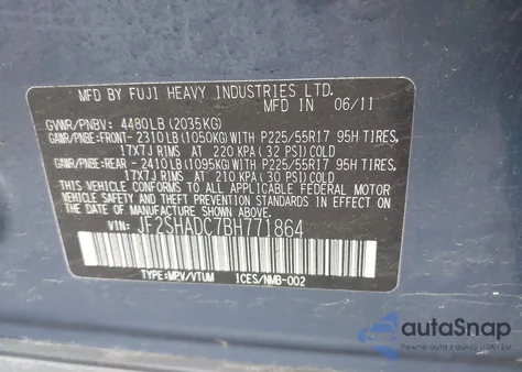 2011 Subaru Forester 2.5X Premium from USA, damaged, VIN JF2SHADC7BH771864